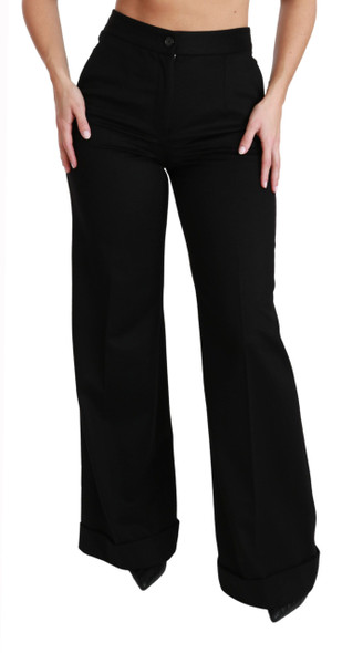 Black Wide Leg Flared Trouser Cashmere Pants Black Wide Leg Flared Trouser Cashmere Pants