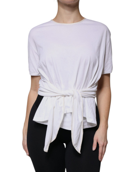 White Cotton Silk Round Neck Wrap Blouse Top White Cotton Silk Round Neck Wrap Blouse Top