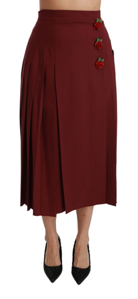Dolce & Gabbana Red High Waist Pleated Maxi Wool Skirt Dolce & Gabbana Red High Waist Pleated Maxi Wool Skirt