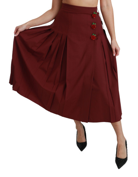 Dolce & Gabbana Red High Waist Pleated Maxi Wool Skirt Dolce & Gabbana Red High Waist Pleated Maxi Wool Skirt