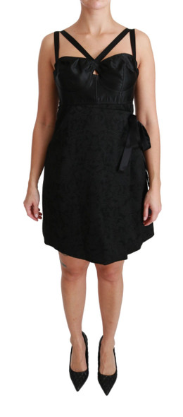 Dolce & Gabbana Black Stretch Satin Jacquard Mini Dress Dolce & Gabbana Black Stretch Satin Jacquard Mini Dress