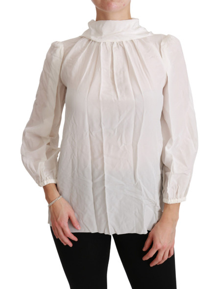 Dolce & Gabbana White Turtle Neck Blouse Shirt Silk Top Dolce & Gabbana White Turtle Neck Blouse Shirt Silk Top