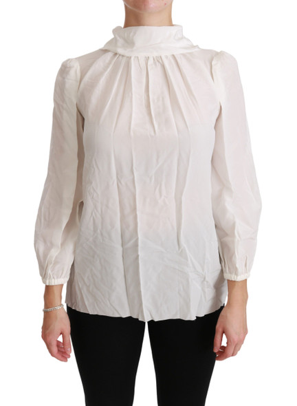 White Turtle Neck Blouse Shirt Silk Top White Turtle Neck Blouse Shirt Silk Top