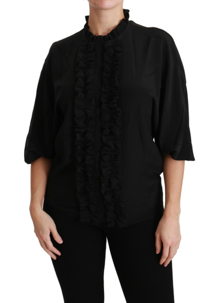 Black Silk Shirt Ruffled Top Blouse Black Silk Shirt Ruffled Top Blouse
