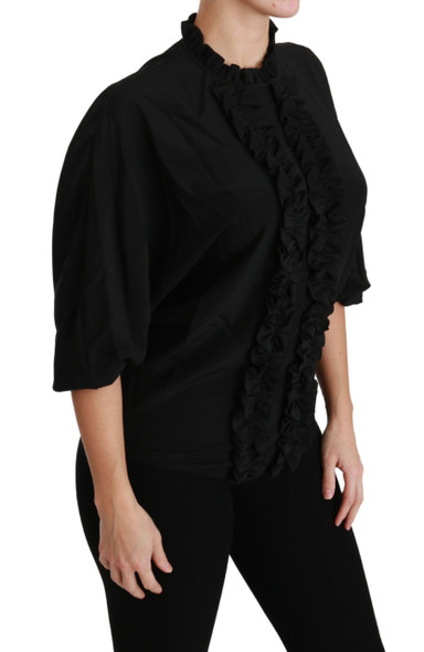 Black Silk Shirt Ruffled Top Blouse Black Silk Shirt Ruffled Top Blouse