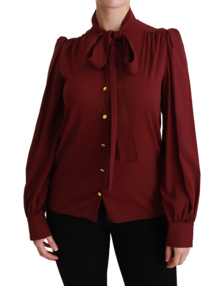 Dolce & Gabbana Maroon Long Sleeve Shirt Blouse Silk Top Dolce & Gabbana Maroon Long Sleeve Shirt Blouse Silk Top