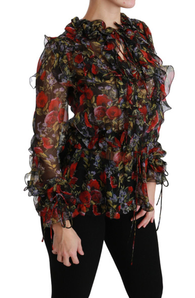 Dolce & Gabbana Black Floral Roses Blouse Silk Top Dolce & Gabbana Black Floral Roses Blouse Silk Top