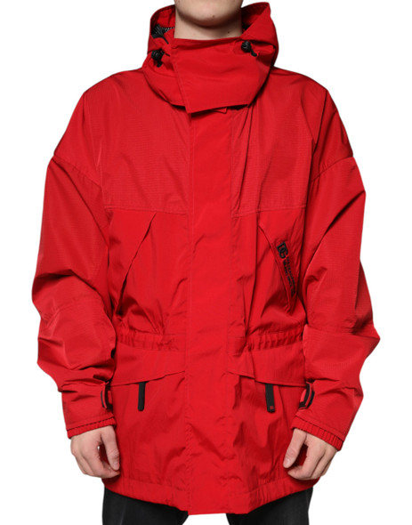 Dolce & Gabbana Red Nylon Hooded Men Full Zip Parka Jacket Dolce & Gabbana Red Nylon Hooded Men Full Zip Parka Jacket
