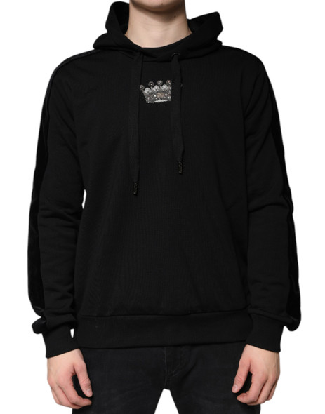 Dolce & Gabbana Black Crown Cotton Hooded Sweatshirt Sweater Dolce & Gabbana Black Crown Cotton Hooded Sweatshirt Sweater
