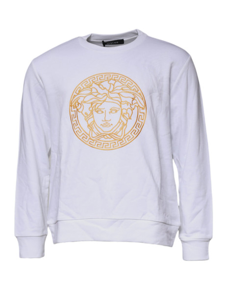 White Medusa Embroidery Crew Neck Pullover Sweater White Medusa Embroidery Crew Neck Pullover Sweater