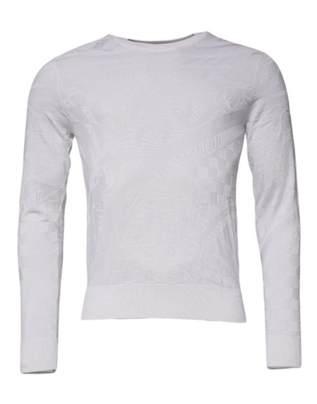 White Silk Crew Neck Men Pullover Sweater White Silk Crew Neck Men Pullover Sweater