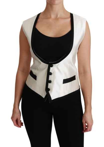 Dolce & Gabbana White Waistcoat Slim Vest Silk Top Dolce & Gabbana White Waistcoat Slim Vest Silk Top