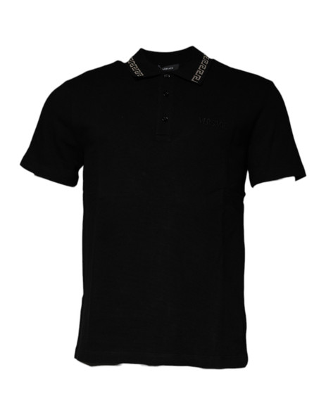 Black Viscose Collared Polo Short Sleeves T-shirt Black Viscose Collared Polo Short Sleeves T-shirt