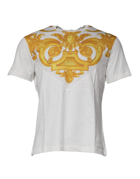 Versace White Medusa Print Cotton Crew Neck T-shirt Versace White Medusa Print Cotton Crew Neck T-shirt