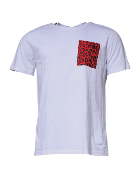 White Red Leopard Cotton Crew Neck T-shirt White Red Leopard Cotton Crew Neck T-shirt