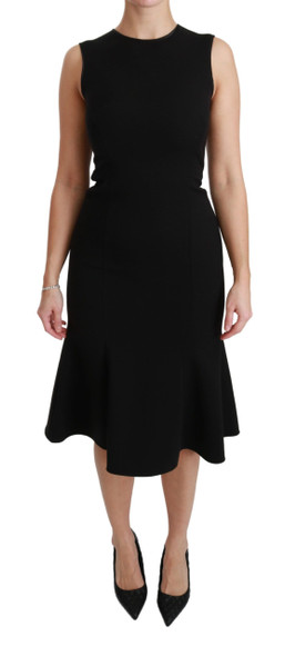 Dolce & Gabbana Black Fit Flare Wool Stretch Sheath Dress Dolce & Gabbana Black Fit Flare Wool Stretch Sheath Dress