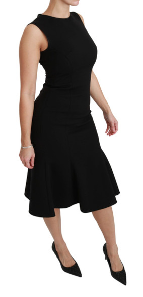 Dolce & Gabbana Black Fit Flare Wool Stretch Sheath Dress Dolce & Gabbana Black Fit Flare Wool Stretch Sheath Dress