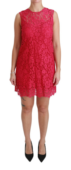 Dolce & Gabbana Pink Floral Lace Shift Gown Mini Dress Dolce & Gabbana Pink Floral Lace Shift Gown Mini Dress