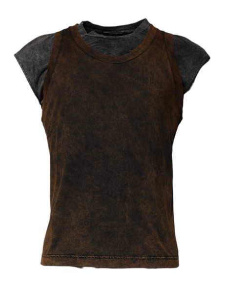 Brown Cotton Round Neck Sleeveless T-shirt TSH87482 Brown Cotton Round Neck Sleeveless T-shirt TSH87482