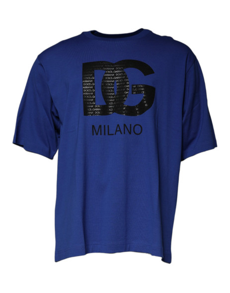 Blue Logo Print Cotton Men Crew Neck T-shirt Blue Logo Print Cotton Men Crew Neck T-shirt