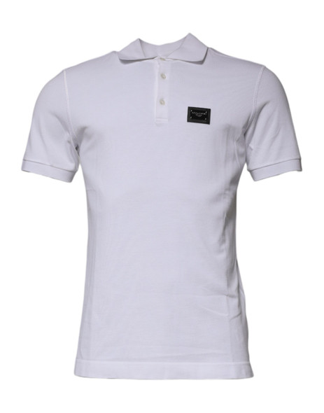 White Cotton Logo Plaque Collared Polo T-shirt White Cotton Logo Plaque Collared Polo T-shirt