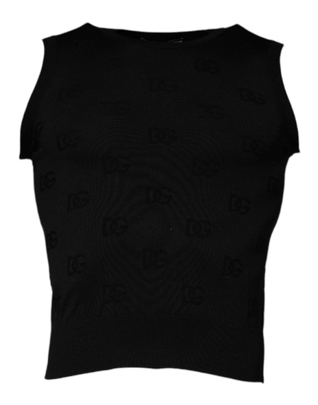 Black Silk Round Neck Sleeveless T-shirt Black Silk Round Neck Sleeveless T-shirt