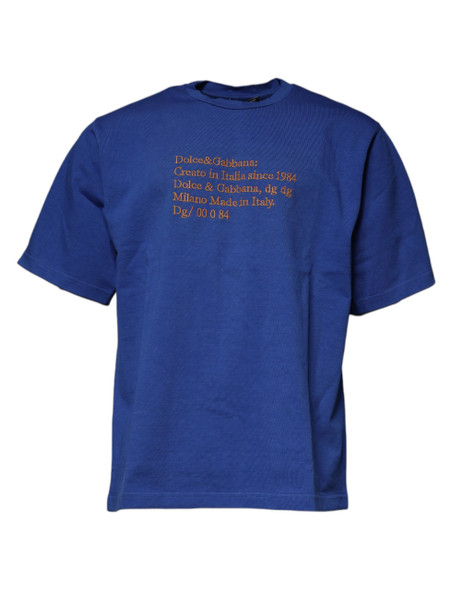 Blue Graphic Print Cotton Crew Neck T-shirt Blue Graphic Print Cotton Crew Neck T-shirt
