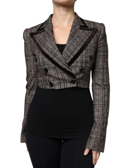 Brown Plaid Long Sleeve Cropped Coat Jacket Brown Plaid Long Sleeve Cropped Coat Jacket