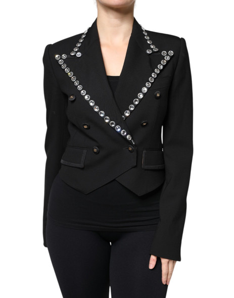 Dolce & Gabbana Black Crystal Double Breasted Blazer Jacket Dolce & Gabbana Black Crystal Double Breasted Blazer Jacket