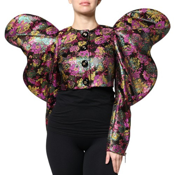 Multicolor Floral Jacquard Cropped Jacket Multicolor Floral Jacquard Cropped Jacket