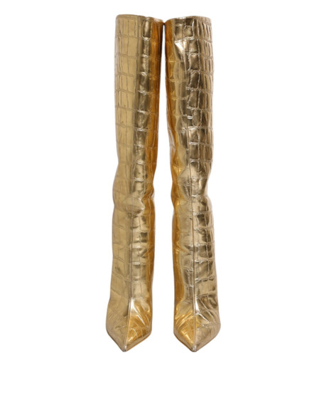 Gold Leather Stiletto Heels High Boots Shoes Gold Leather Stiletto Heels High Boots Shoes