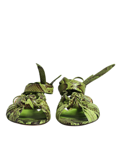 Dolce & Gabbana Green Animal Print Ankle Wrap Sandals Shoes Dolce & Gabbana Green Animal Print Ankle Wrap Sandals Shoes
