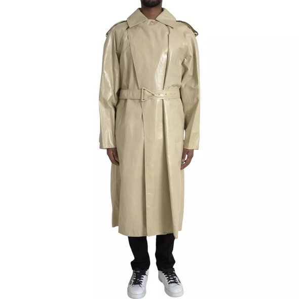 Beige Lambskin Leather Trench Coat Jacket Beige Lambskin Leather Trench Coat Jacket