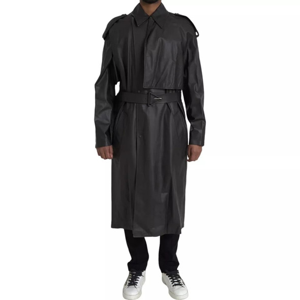 Black Leather Men Waterproof Trenchcoat Jacket Black Leather Men Waterproof Trenchcoat Jacket