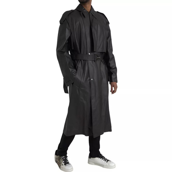 Black Leather Men Waterproof Trenchcoat Jacket Black Leather Men Waterproof Trenchcoat Jacket