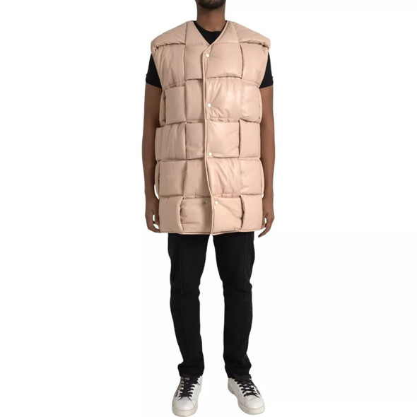 Bottega Veneta Beige Quilted Sleeveless Calf Leather Jacket Bottega Veneta Beige Quilted Sleeveless Calf Leather Jacket