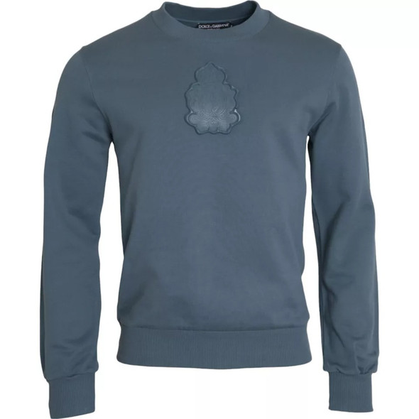 Blue Cotton Logo Patch Crew Neck Men Pullover Sweater Blue Cotton Logo Patch Crew Neck Men Pullover Sweater