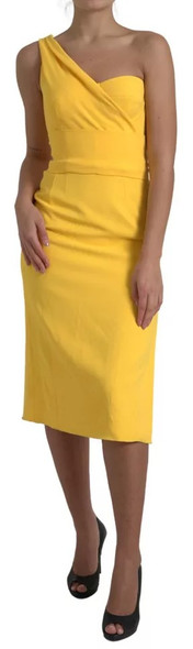 Yellow One Shoulder Side Slit Midi Dress Yellow One Shoulder Side Slit Midi Dress
