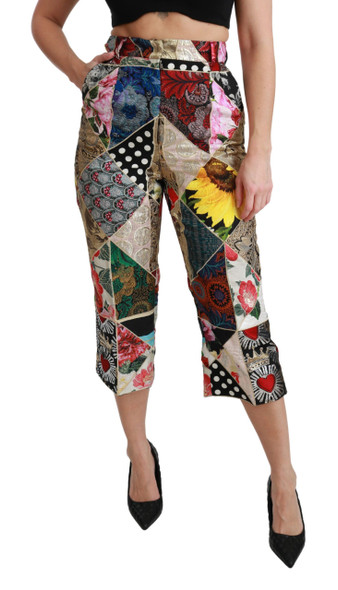 Silk Multicolor Print High Waist Cropped Pants Silk Multicolor Print High Waist Cropped Pants
