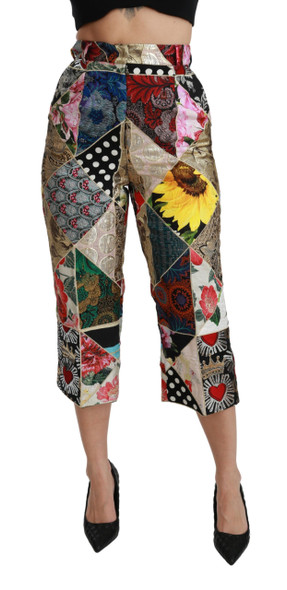 Silk Multicolor Print High Waist Cropped Pants Silk Multicolor Print High Waist Cropped Pants