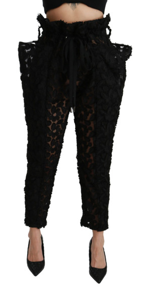 Black Floral Lace Tapered High Waist Pants Black Floral Lace Tapered High Waist Pants