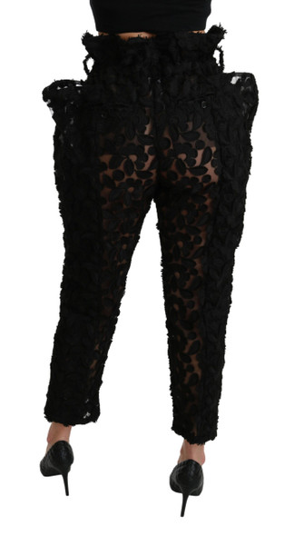 Black Floral Lace Tapered High Waist Pants Black Floral Lace Tapered High Waist Pants