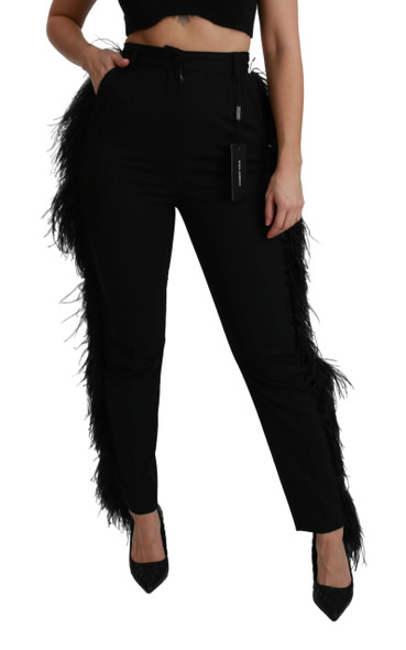 Black Feather Straight High Waist Wool Pants Black Feather Straight High Waist Wool Pants