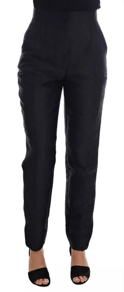 Dolce & Gabbana Black Floral Brocade High Waist Pants Dolce & Gabbana Black Floral Brocade High Waist Pants