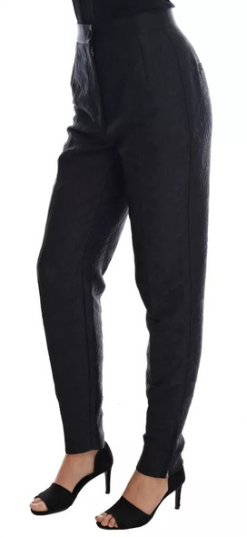 Dolce & Gabbana Black Floral Brocade High Waist Pants Dolce & Gabbana Black Floral Brocade High Waist Pants
