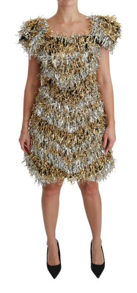 Silver Gold Sheath Mini Shift Gown Dress Silver Gold Sheath Mini Shift Gown Dress