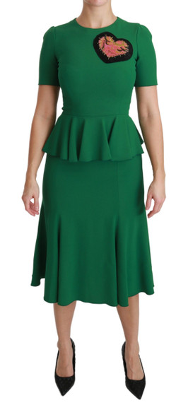 Green Heart Patch Mermaid Midi Viscose Dress Green Heart Patch Mermaid Midi Viscose Dress
