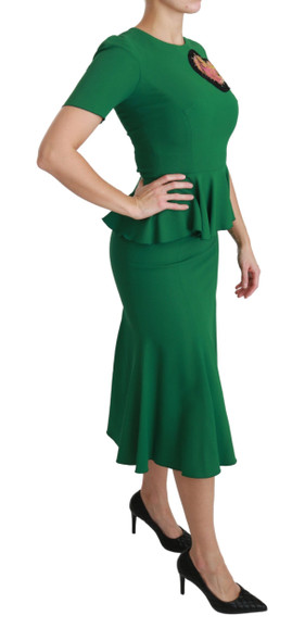 Green Heart Patch Mermaid Midi Viscose Dress Green Heart Patch Mermaid Midi Viscose Dress