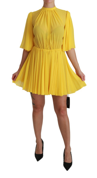 Dolce & Gabbana Yellow Pleated A-line Mini 100% Silk Dress Dolce & Gabbana Yellow Pleated A-line Mini 100% Silk Dress