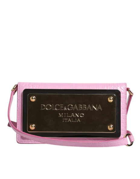 Dolce & Gabbana Pink Exotic Leather Logo Plaque Crossbody Bag Dolce & Gabbana Pink Exotic Leather Logo Plaque Crossbody Bag